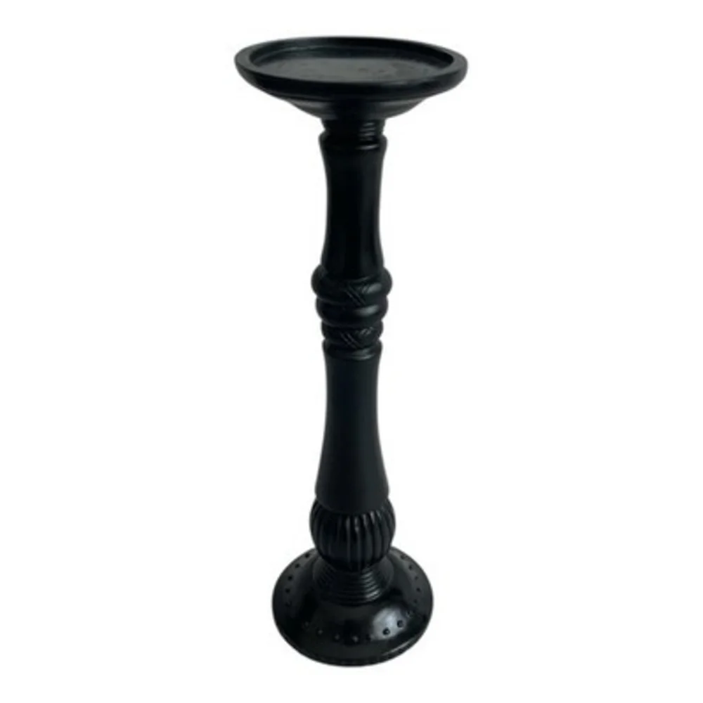 Black Ceramic Pillar Candle Holder Turned Column Design 12in VG Elegant